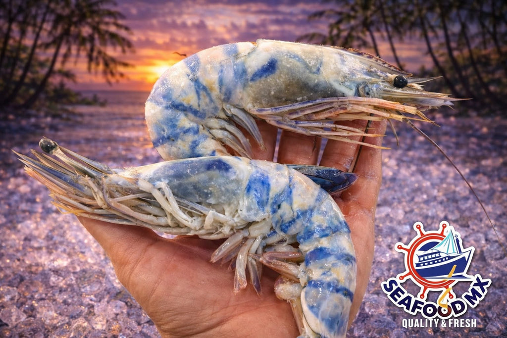 Camarón azul/blanco